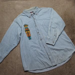 Vintage Jerzees Colorful Denim Button Up Shirt